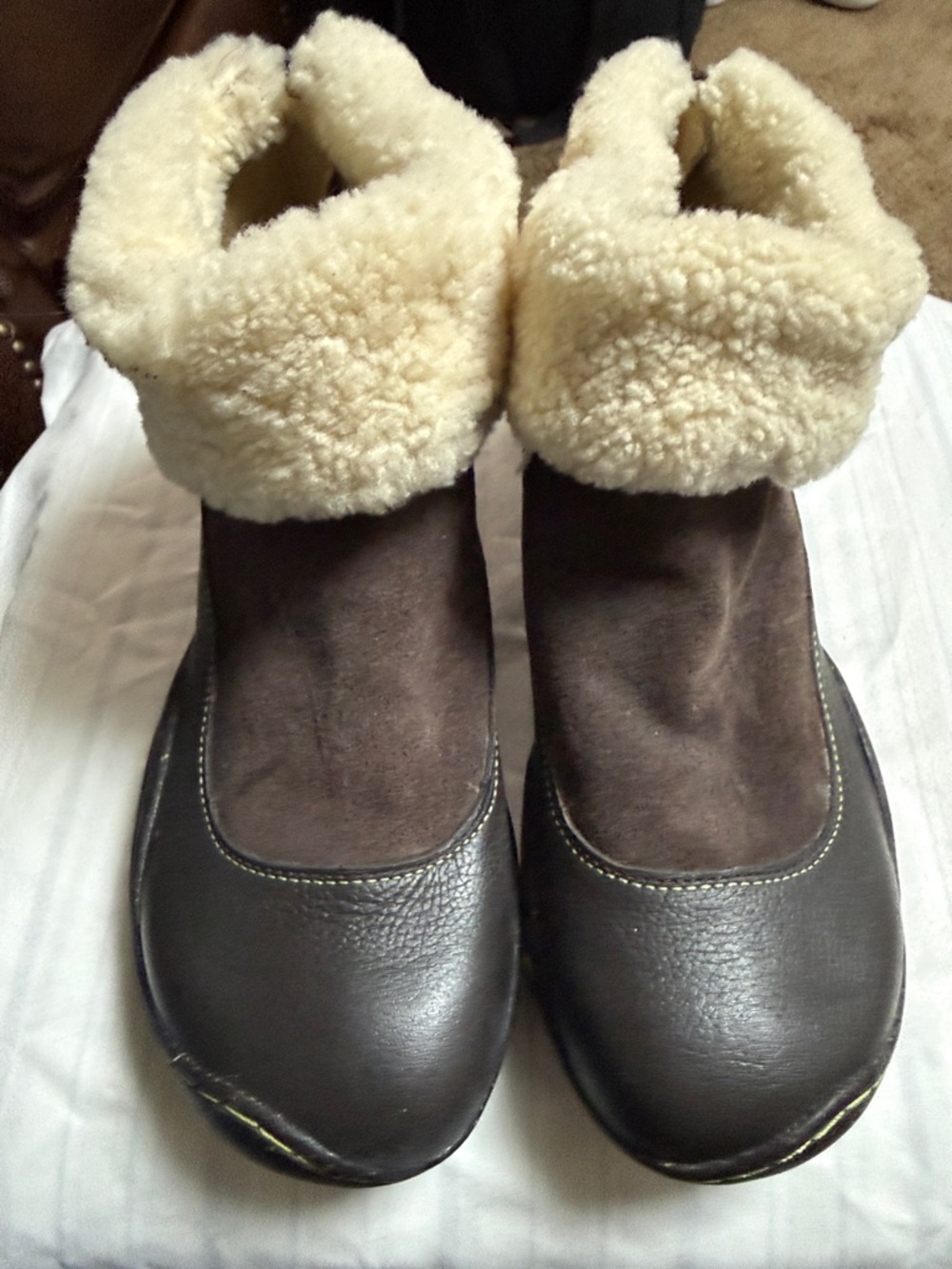 JBU Brown Winter Ankle Boots with Cream Faux-Shearling Cuff